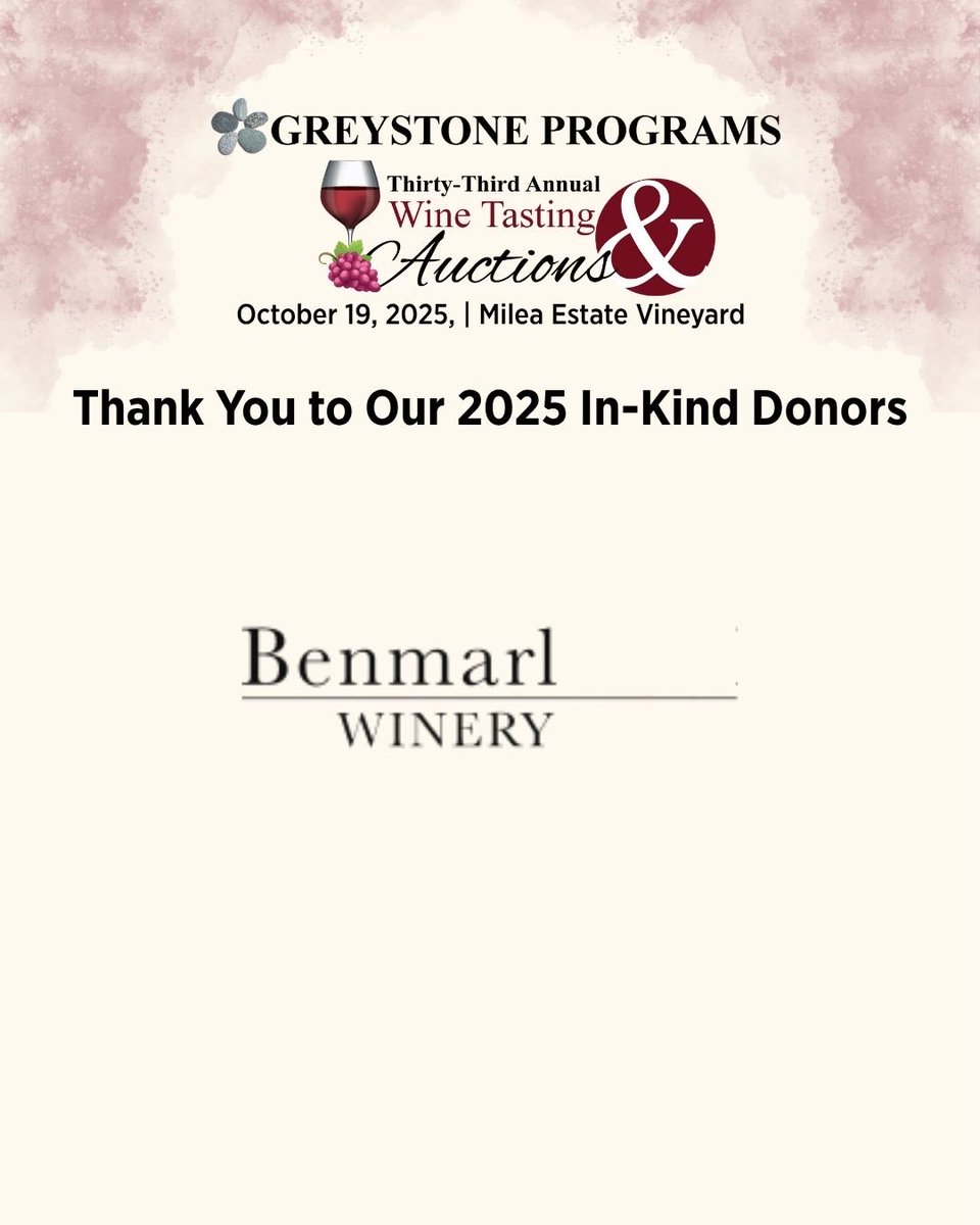 GreystonePrgrms's tweet image. Thank you to our generous in-kind donors whose contributions helped make the 33rd Annual Wine Tasting and Auctions an extraordinary day.

#GreystonePrograms