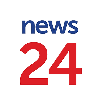 A simple logo featuring the word 'news' in blue lowercase letters followed by '24' in large red numerals on a white background, representing the South African news outlet News24.