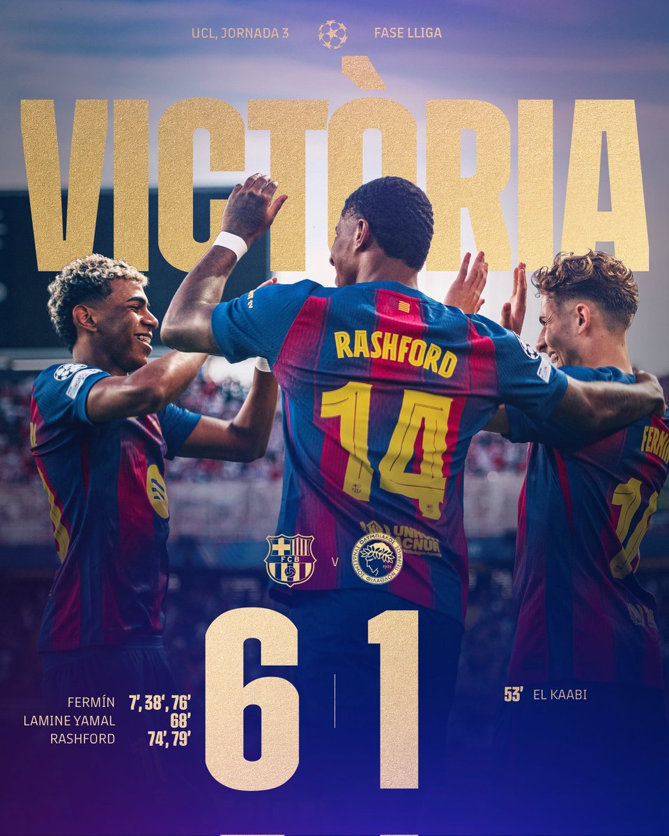 barcastuff_idn's tweet image. FULL-TIME!

Barcelona 6-1 Olympiacos

3 point ✅

Next fokus ke laga El Clasico 💪

#ViscaBarca