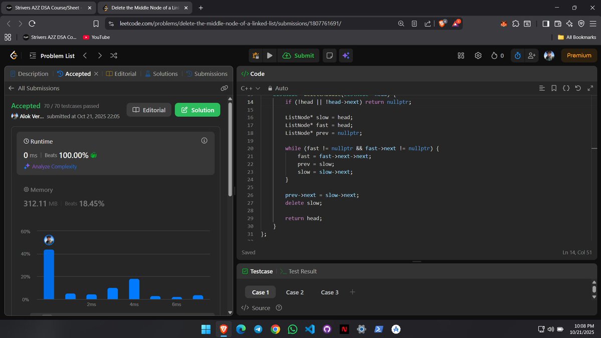 alokx23's tweet image. Day 36 of my React Native + DSA journey
Wrapped up the first prototype of my app today!
Super excited to say — I’ll be showing the full demo tomorrow 👀
💻 DSA: Solved
👉 Delete the Middle Node of a Linked List
leetcode.com/problems/delet…
#ReactNative #LeetCode #100DaysOfCode #DS
