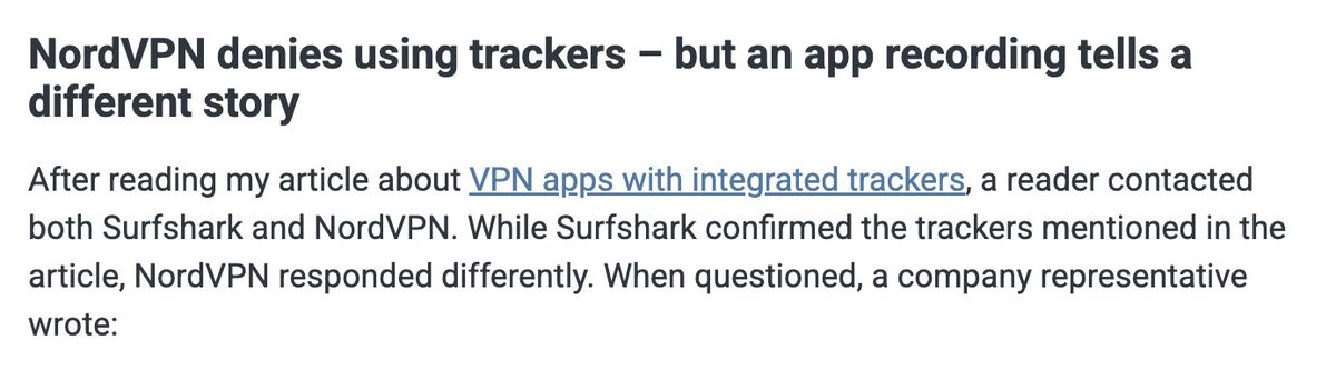 obscuravpn's tweet image. >NordVPN denies using trackers.
>Actually using trackers.
It's a breach of trust IMHO.
kuketz-blog.de/nordvpn-bestre…