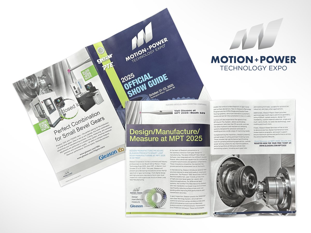 Gleasontweets's tweet image. Thank you @AGMA / @MPMA for the nice article about Gleason Booth 529 in the MPT2025 Show Guide! See you Oct 22-24 in Detroit: ow.ly/R67f50XfOAN

#gleason #geartechnology #mpt2025 #geardesign #gearmanufacturing #gearmetrology #agma #mpma
