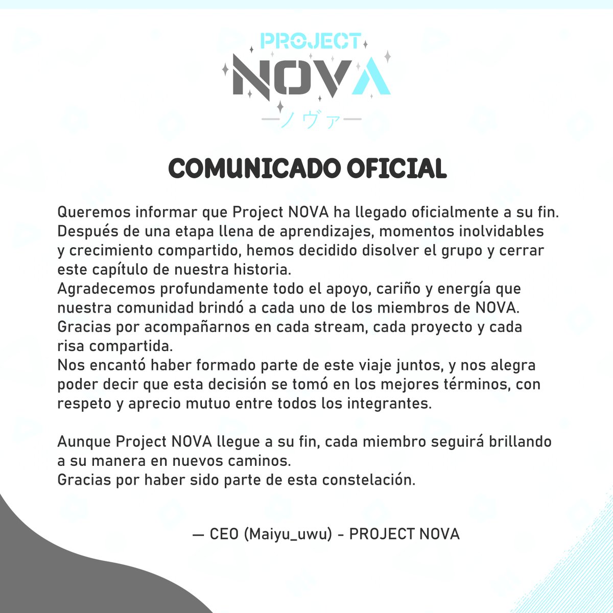 ProjectNovaES's tweet image. 📢 Comunicado Oficial — Gracias por todo
