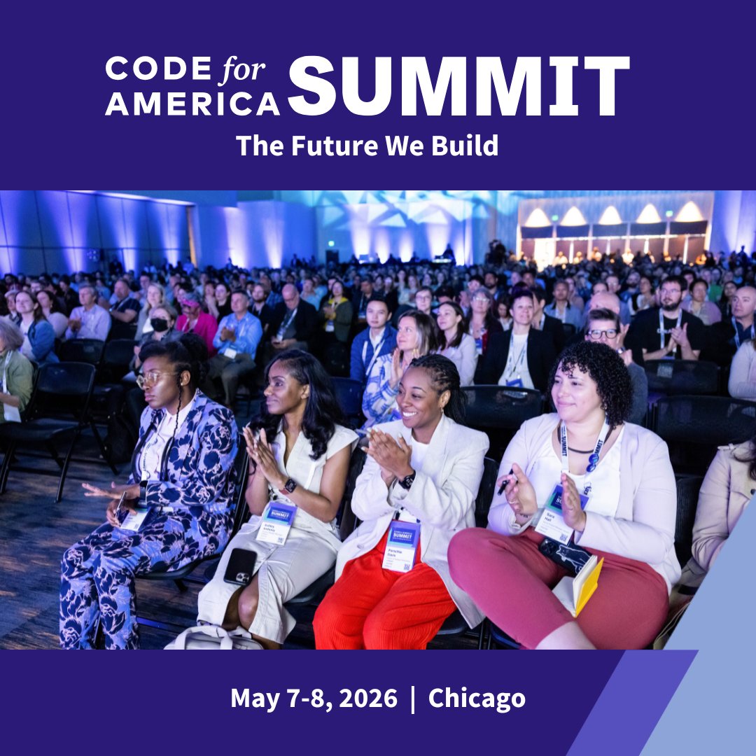 codeforamerica's tweet image. Save the date for 2026 Code for America Summit! Join us May 7-8, 2026 in Chicago, and experience panel discussions, keynotes, and interactive sessions. Let’s create the tomorrow we know is possible when we innovate today. bit.ly/3KZmCAW
#CfASummit #TheFutureWeBuild
