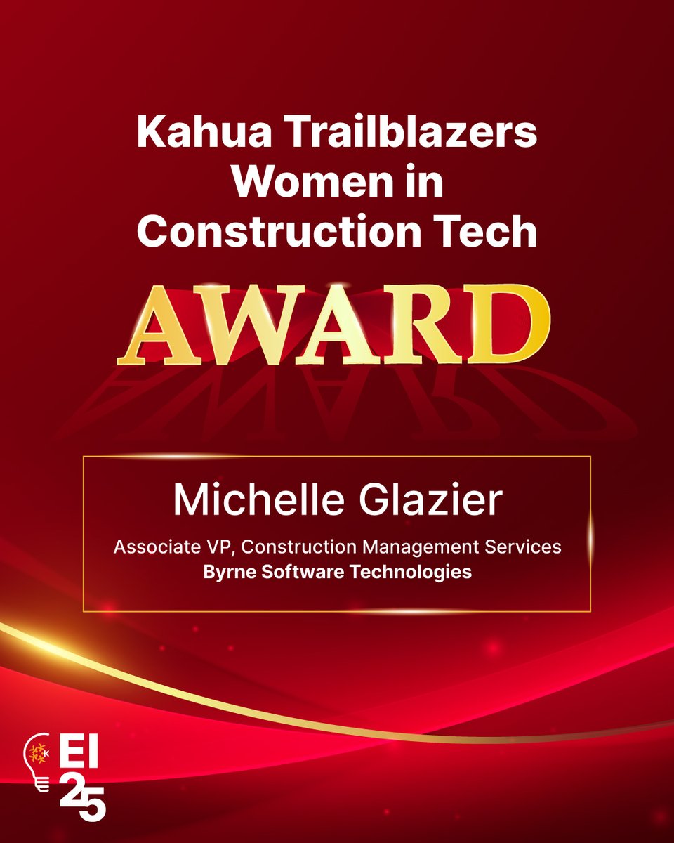 KahuaInc's tweet image. We’re proud to recognize Michelle Glazier of Byrne Software Technologies, Inc. as our 2025 Women in Construction Trailblazer of the Year. Michelle has been part of the Kahua ecosystem since 2018 &amp;amp; sets the standard for leadership, mentorship &amp;amp; impact.