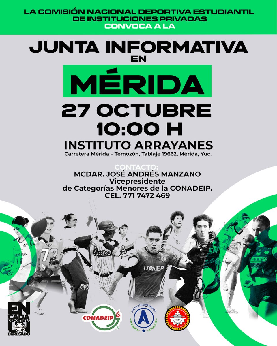CONADEIPmx's tweet image. 💼 #CONADEIPconvoca a las instituciones privadas en Mérida, Yucatán, a la junta informativa sobre nuestros próximos eventos en la Zona Sureste.

🗓️ 27 de octubre
⏰10:00 H
📍 Instituto Arrayanes
¡Los esperamos!
#CONADEIP