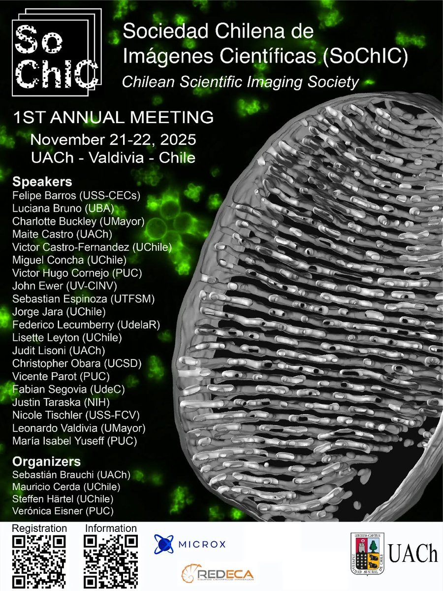 ¡En Valdivia , Reunión Anual de la Sociedad Chilena de Imágenes Científicas (SoChIC) 2025!

 Revisa el programa e inscríbete en: imagenescientificas.cl O escanea los códigos QR de la imagen 

Consultas: directivasochic@gmail.com
