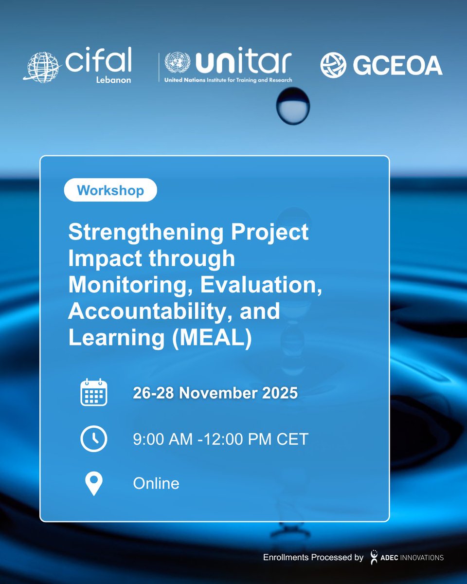 CIFALLebanon's tweet photo. 📢 Important Update for Participants

The Monitoring, Evaluation, Accountability, and Learning (MEAL) workshop, originally scheduled for October 29–31, has been rescheduled to November 26–28, 2025.

🔗 Registration remains open for new participants: https://t.co/ruNZez1NBH https://t.co/0usNDz0Ub5