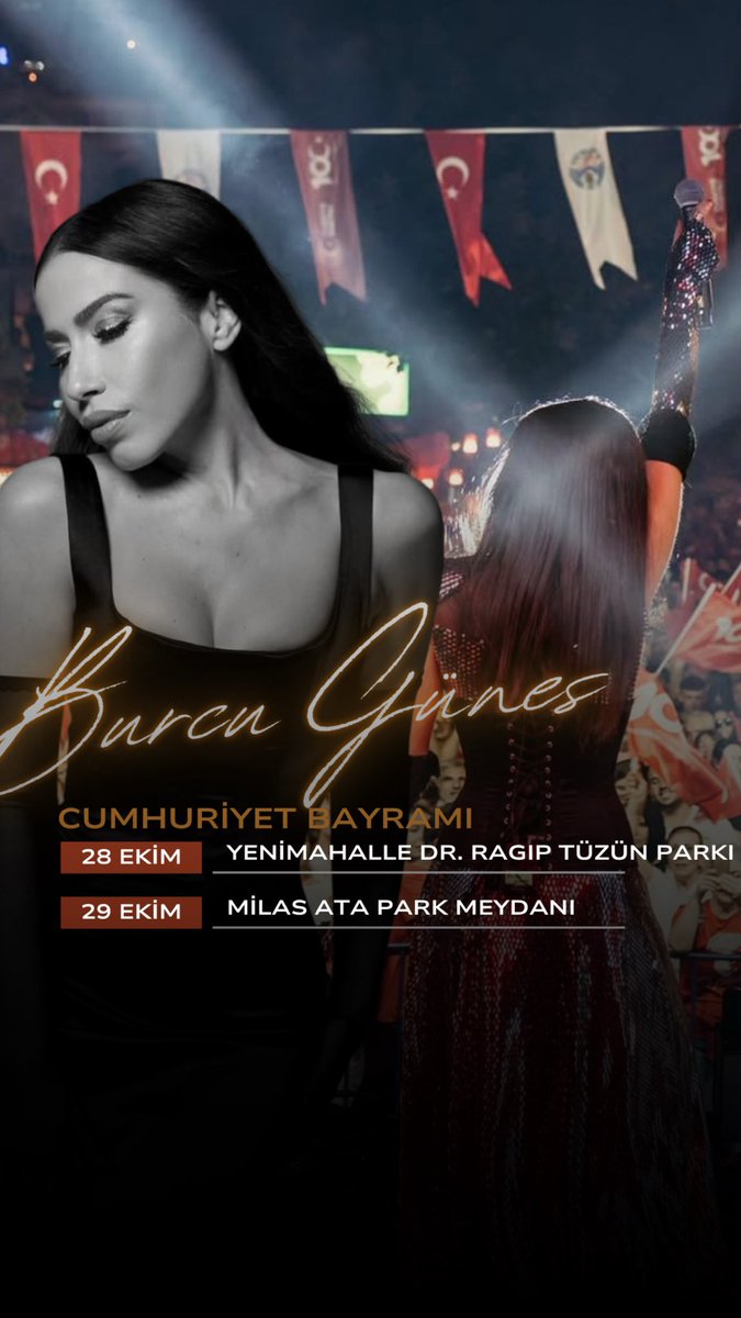 Cumhuriyet Bayramı’nda BURCU GÜNEŞ konseri eşliğinde kutlamaya ne dersiniz? 😏🙌🏻

28 Ekim👉🏻 Ankara / Yenimahalle Dr. Ragıp Tüzün Parkı
29 Ekim👉🏻 Milas Ata Park Meydanı

#BurcuGüneş #Konser <a href="/burcugunes/">Burcu Güneş</a>