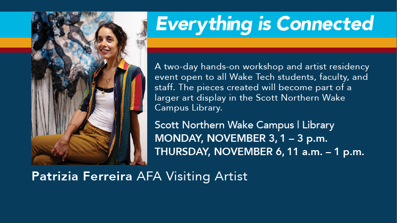 waketechcc's tweet image. Art. Sustainability. Connection. ♻️
Join multimedia artist Patrizia Ferreira for Everything is Connected — a hands-on workshop turning repurposed plastic into community art!
📍 NWC Library
🗓️ Nov. 3 (1–3 p.m.) &amp;amp; 
Nov. 6 (11 a.m.–1 p.m.)
#WakeTech #ExpectTheUnexpected