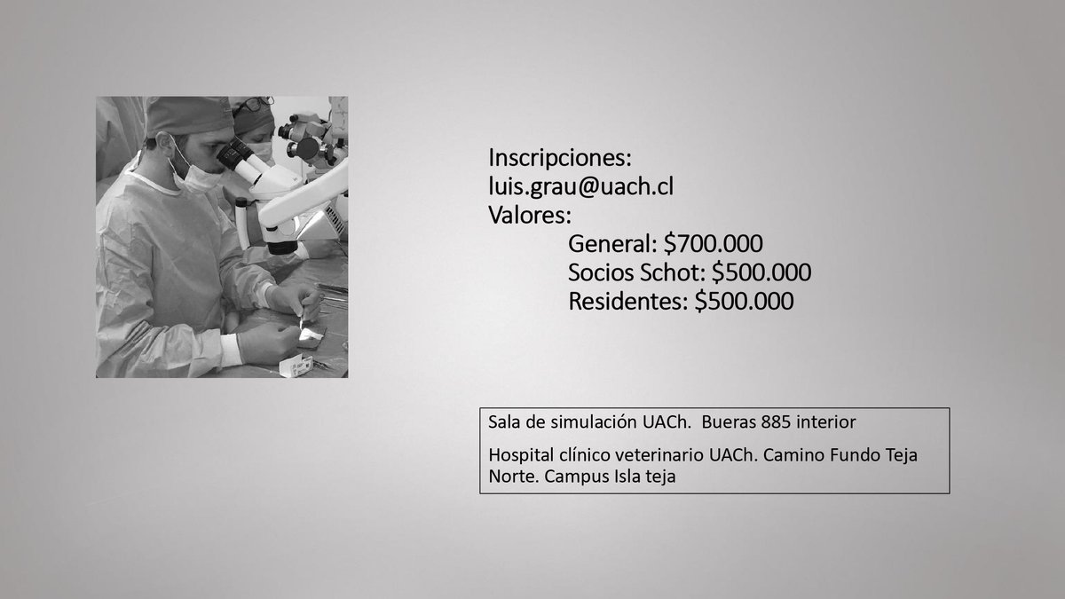 🩺 V CURSO DE CIRUGÍA: TENORRAFIA, NEURORRAFIA Y MICROCIRUGÍA 🧠

Modelo animal – Universidad Austral de Chile

📅 27 y 28 de noviembre de 2025
📍 Sala de simulación UACh – Hospital Clínico Veterinario UACh, Valdivia

👨‍⚕️ Cupos limitados
📧 Inscripciones: luis.grau@uach.cl
