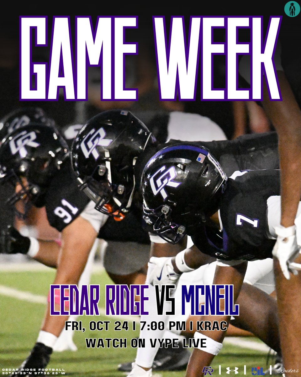 ⚔️ GAME WEEK ⚔️

🆚 McNeil Mavericks🐎
🗓️ October 24, 2025
⏰ 7:00 PM
🏟️ Kelly Reeves Athletic Complex
📍 Round Rock, TX
🎟️ events.hometownticketing.com/boxoffice/roun…
📺 youtube.com/watch?v=67Bj29…

#TTRL I #ALLIN I #Eastside⚔️