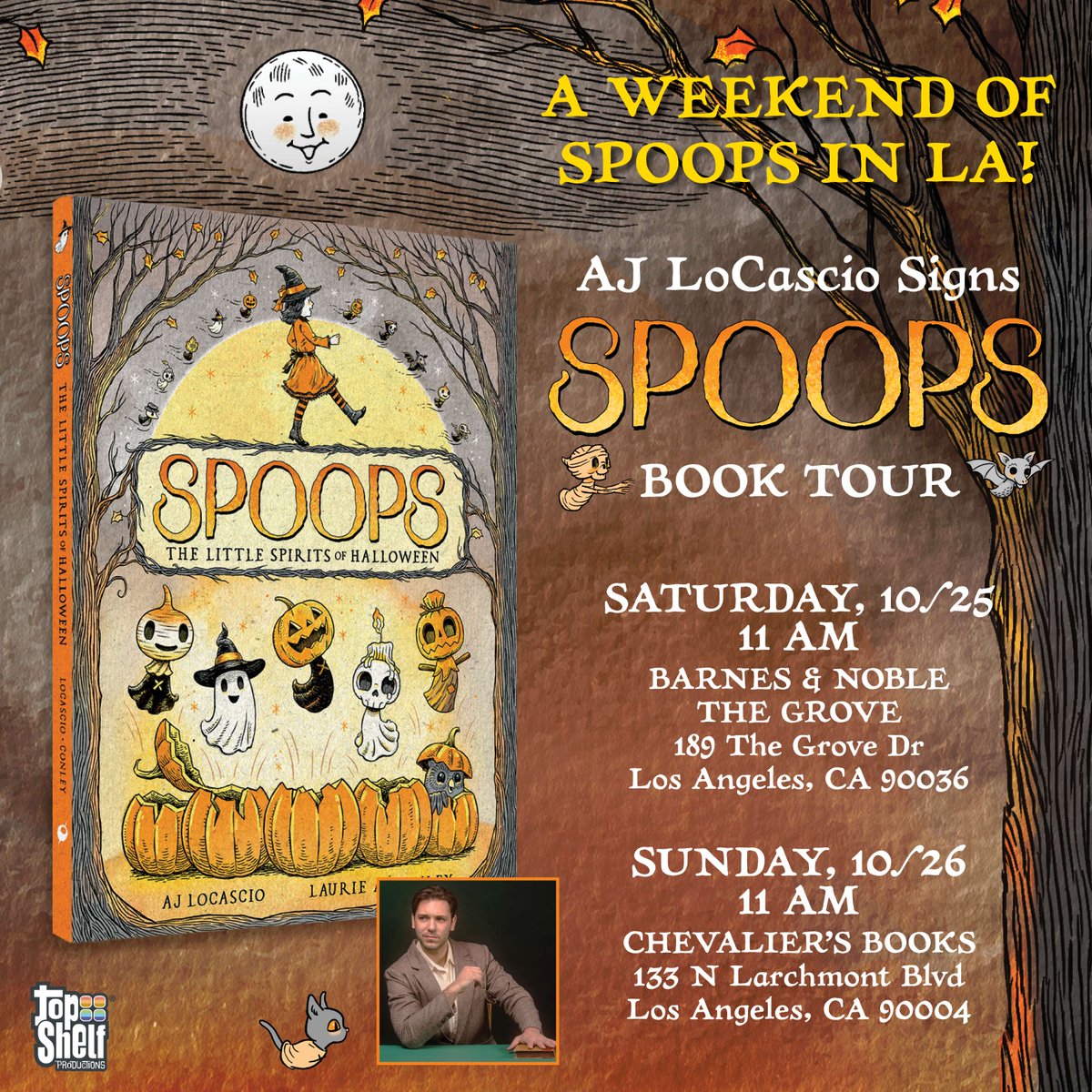 topshelfcomix's tweet image. Come spend the weekend with the #Spoops &amp;amp; @AJLoCascio!

Join us for a signing of Spoops: #TheLittleSpiritsofHalloween. Bring your #halloween spirit.

Join us at The Grove: ow.ly/ux2s50XfOas

Join us at Chevaliers: ow.ly/NvFv50XfOaA

#PictureBooks