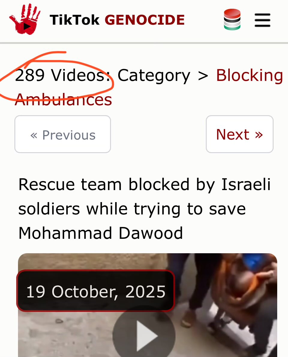 We’ve archived 289 videos of Israelis blocking ambulances.