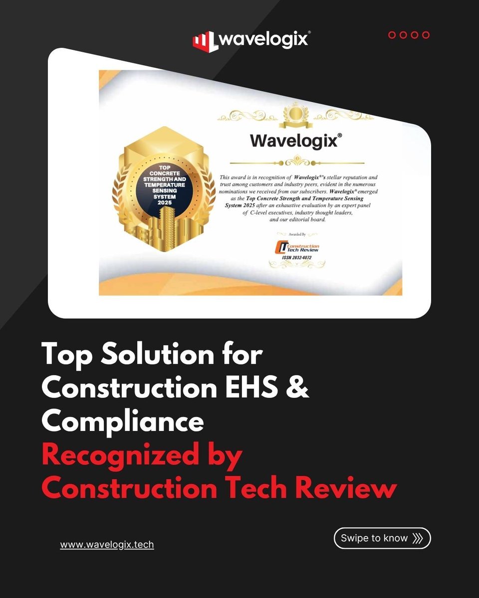 Wavelogix314's tweet image. Proud to be featured by Construction Tech Review as a Top Solution for Construction EHS & Compliance!
REBEL® Sensors are redefining concrete safety and compliance.
🔗 hubs.la/Q03Pnq9w0
🔗 Feature
#ConcreteInnovation #ConstructionTech #EHS #WaveLogix