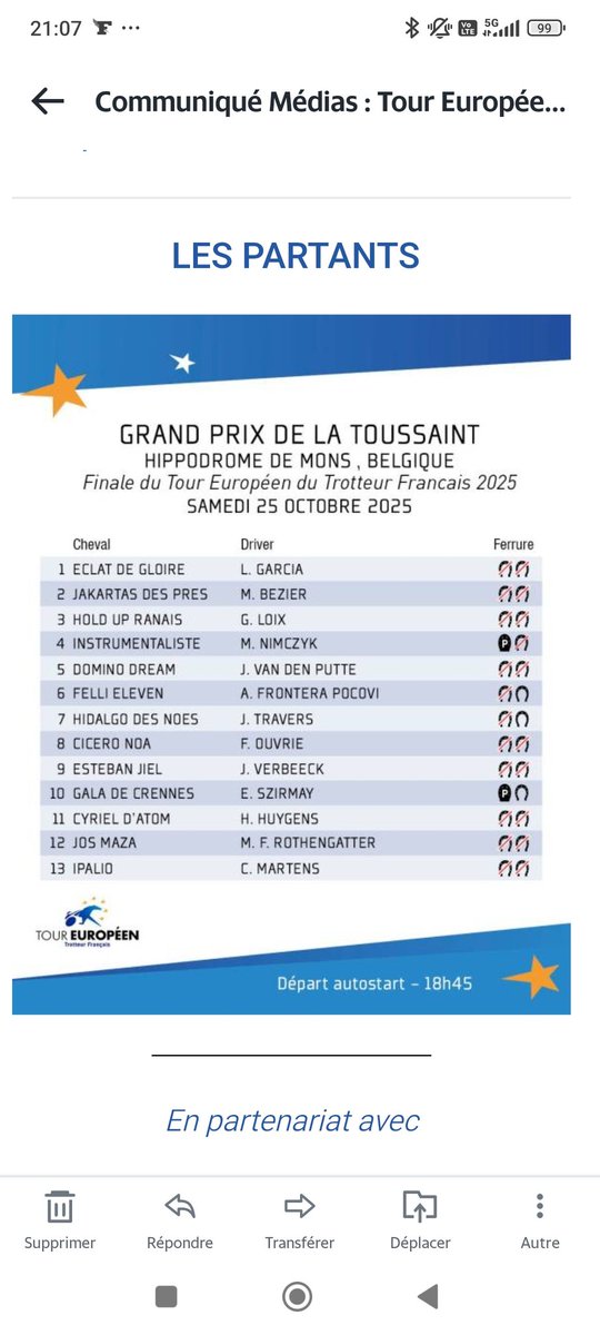 Finale du Tour Européen <a href="/LeTrot/">Trotteur Français</a> 
Les partants