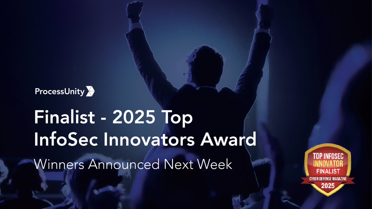 ProcessUnity's tweet image. October is almost over, and award day is almost here. ProcessUnity is a finalist for Cyber Defense Magazine’s Top InfoSec Innovator Award at CyberDefenseCon 2025.
Learn more about the nomination here: cyberdefenseconferences.com
#TPRM #CyberRisk #InfoSec