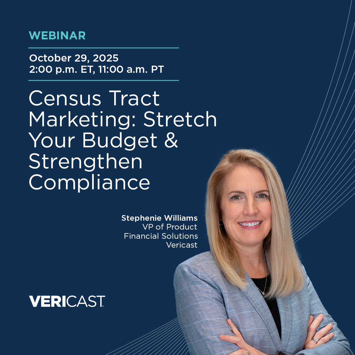 Join us on October 29 at 2:00 p.m. ET for our webinar with American Banker and Stephenie Williams, VP of Product at Vericast, on Census Tract Marketing and how to stretch your budget and strengthen compliance. 

Reserve your spot: bit.ly/4o13AbD. #FIPerformancePartner