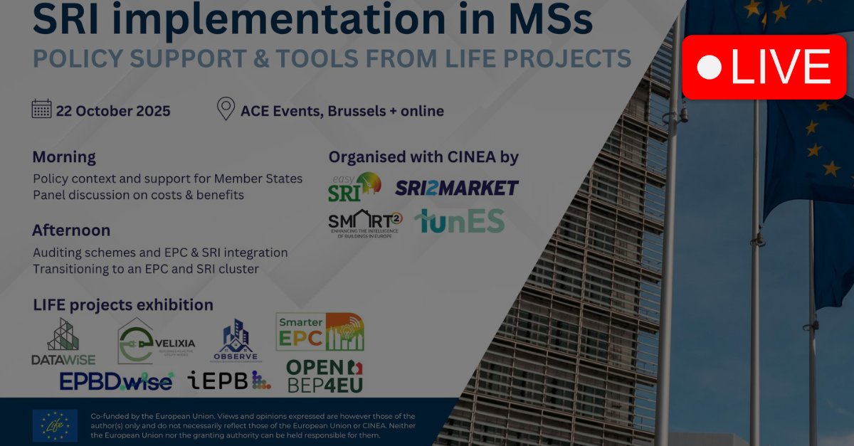 ⏳ Today’s the day ! The 4th Smart Readiness Indicator (SRI) event is live in Brussels &amp; online.

Visit <a href="/OBSERVE_EU/">OBSERVE</a> at the exhibition area or watch us online : lnkd.in/e2rN3MKM 
webinar ID : 870 2670 7634