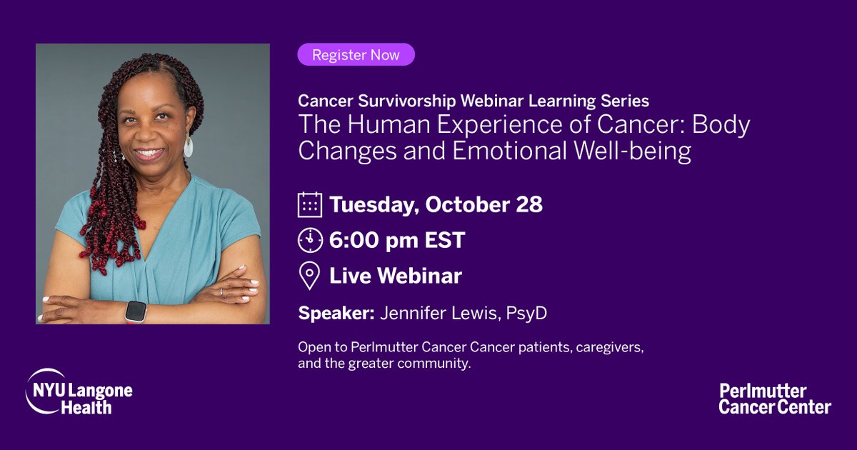 Perlmutter_CC's tweet image. Cancer and its treatment significantly impact an individual's physical and emotional well-being. Join our onco-psychologist Jennifer Lewis, PsyD to learn coping strategies to help heal and improve psychological well-being in #survivorship.
 RSVP: i.nyulangone.org/7at