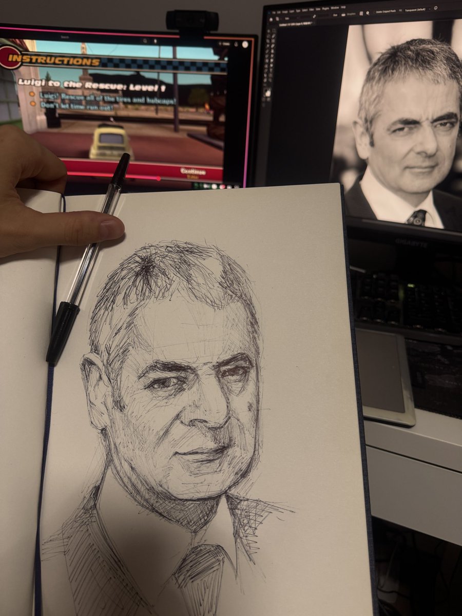 Was supposed to paint commissions but my attention span said “nope,” so i did a ballpen portrait of Rowan Atkinson while watching cars the game 100% speedrun

XDDD what is wrong with me