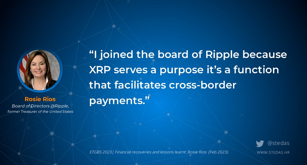 Rosie Rios was the 43rd U.S. Treasurer. 
Her name is on your $100 bill and she is on Ripple’s board. 
$XRP isn’t just crypto. It’s currency.