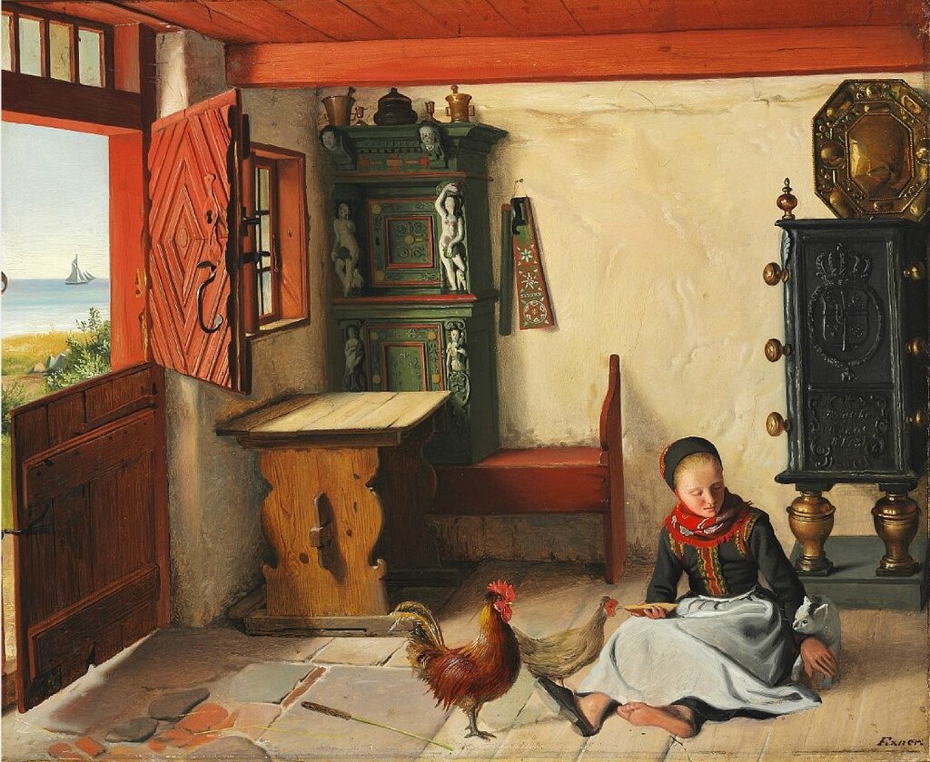 arte_angela's tweet image. JULIUS EXNER
Pintor Danés
1825-1910
Óleo s/ Lienzo - 42x57 cm
"Interior con una Niña y su Gato"