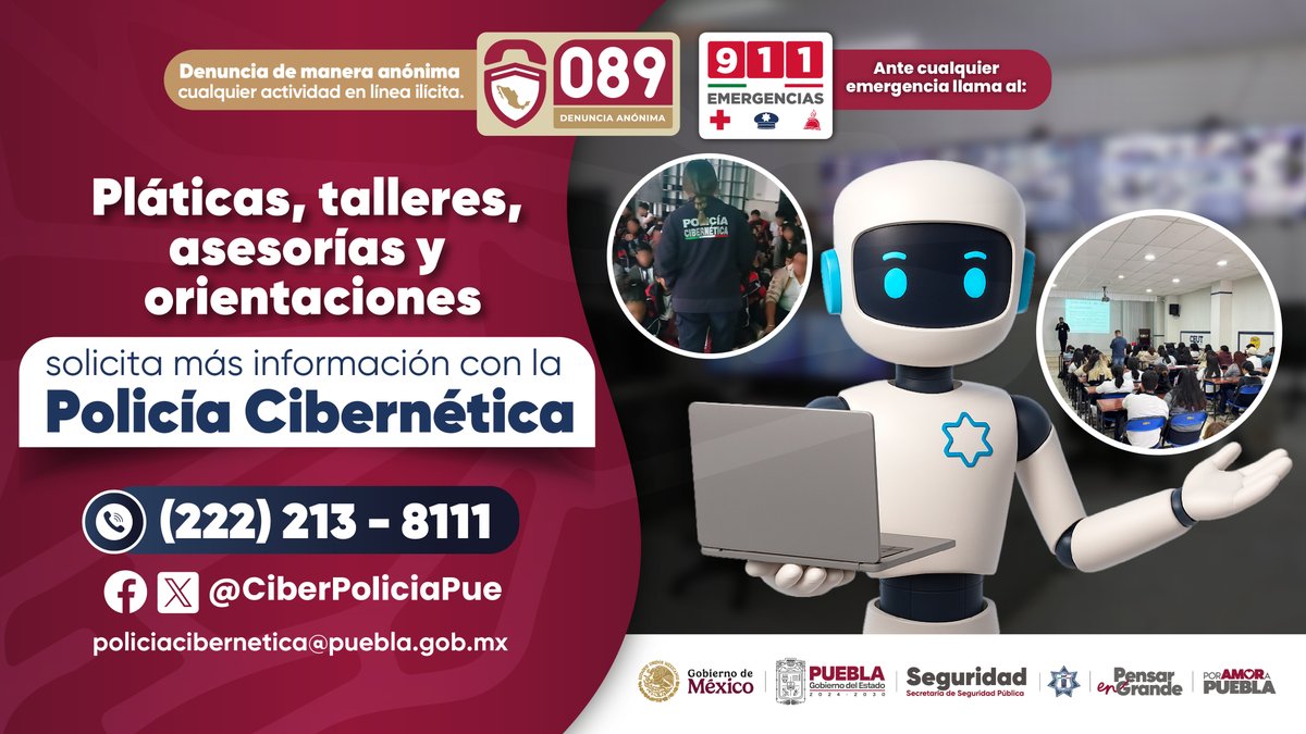 👮‍♂️ ¿Quieres aprender más sobre seguridad cibernética? 🖥️

En conjunto con el <a href="/Gob_Puebla/">Gobierno de Puebla</a>, ofrecemos pláticas GRATUITAS de prevención sobre delitos cibernéticos 🛡️

En un mundo cada vez más digital, es fundamental estar informados para protegernos. Nuestras charlas están dirigidas