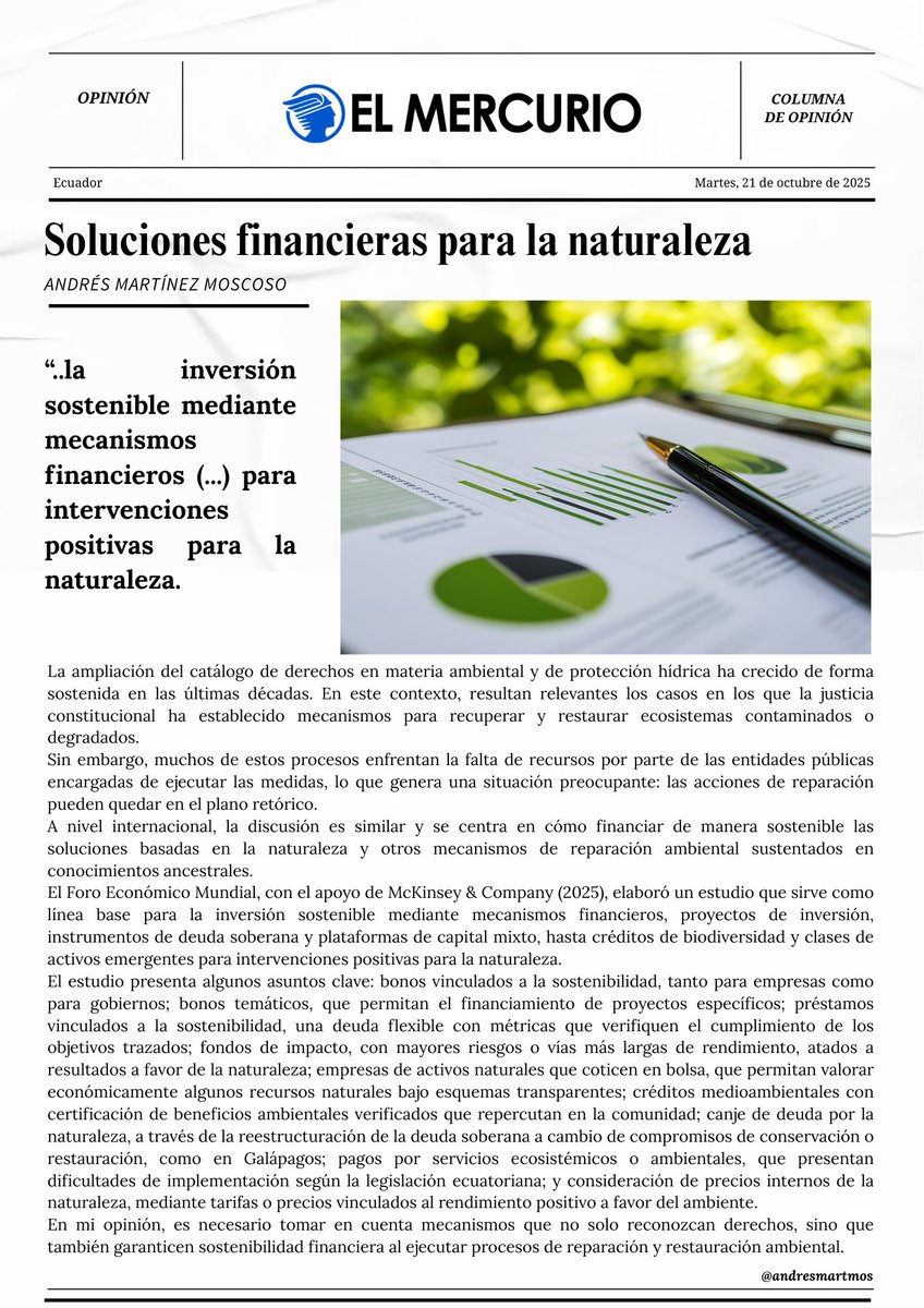 El debate ambiental en Ecuador se volvió una rutina sin efectos: sobran los discursos sobre sostenibilidad y faltan decisiones reales. Mientras los ecosistemas se deterioran, la burocracia crece. ¿Hasta cuándo confundiremos acción con papeles? 🌎✍️ elmercurio.com.ec/columnistas/20…