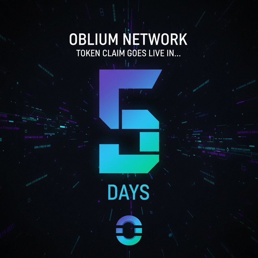🚨 Countdown Alert! 🚨

The long-awaited Oblium Network Token Claim goes LIVE in just 5 days! 🔥

Get ready to be part of the next big step in the Oblium ecosystem.
Stay tuned for official updates and claim instructions. 

Yet to check your Eligibility? 
🔗