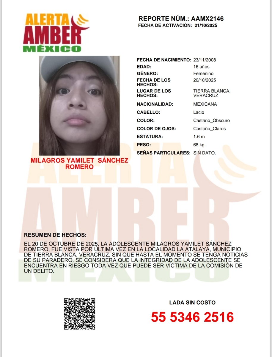 AAMBER_mx's tweet image. #AlertaAMBER solicita su apoyo y RT para la búsqueda y localización de la adolescente MILAGROS YAMILET SÁNCHEZ ROMERO, de 16 años de edad.
