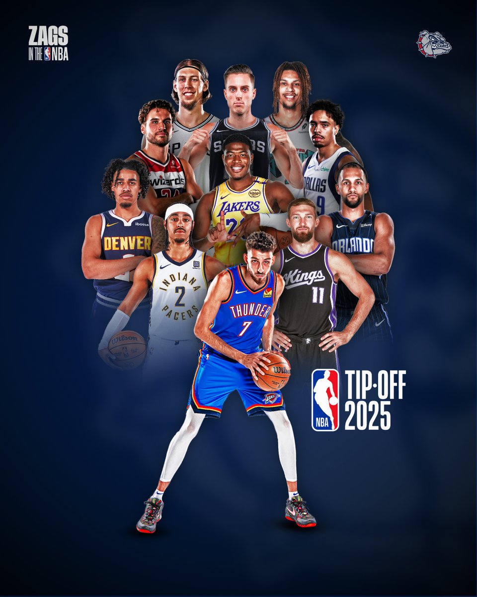 Good luck to our NBA Zags!
Starting tonight, Chet Holmgren and the Thunder will raise their first banner in OKC before hosting the Rockets at 4:30pm PT on NBC and Peacock.
Then, Rui Hachimura and the Lakers host the Warriors at 7pm PT on NBC and Peacock.