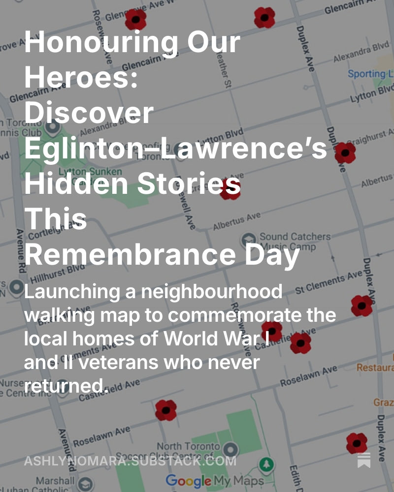 🌺 This Remembrance Day, volunteers are placing poppy lawn ornaments at homes of WWI &amp; WWII veterans in Eglinton–Lawrence. Each poppy tells a story of bravery &amp; sacrifice.

Learn more: open.substack.com/pub/ashlynomar…