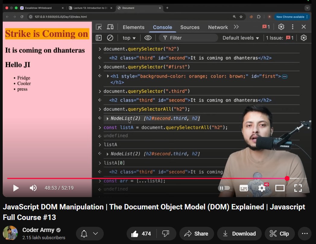 AvinasTweets's tweet image. Completed Lecture 13 on #JavaScript by
@rohit_negi9 bhaiya.
Topics Covered :
- What is the DOM?
- Classic Selection Methods
- Modern Selection Methods
- Traversing the DOM: Finding parents, children, and siblings.