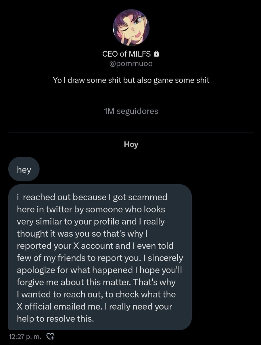 GENTE me acaban de raidear
 nah mentira pero si me paso algo muy raro, aun no puedo creer que alguien con tantos seuidores me escribiera, es el equivalente a que te atropelle un millonario, subo esto por si de verdad me borran la cuenta.