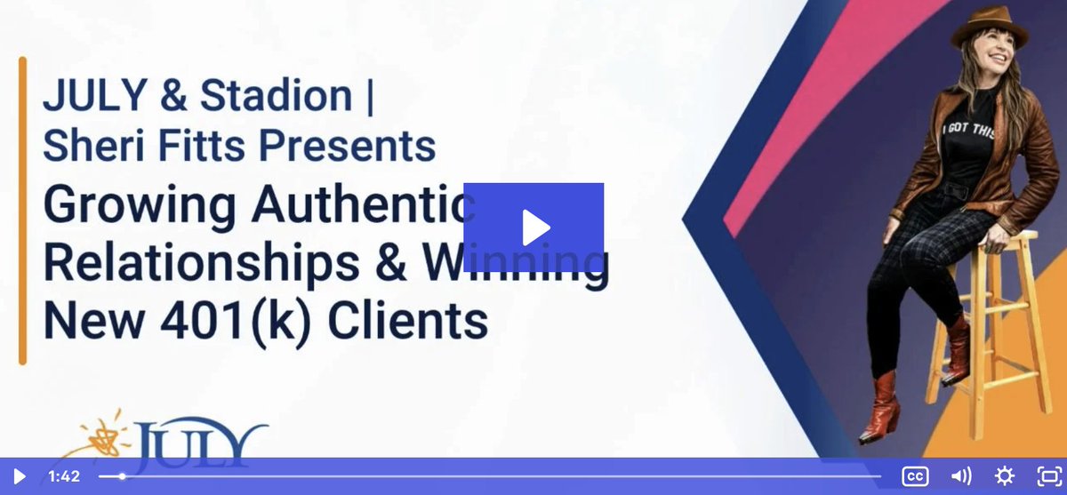 Recently, Sheri Fitts joined JULY and Stadion to share actionable strategies on how advisors can use authenticity and personal branding to strengthen connections and win new 401(k) business. If you missed it, check out the replay!
hubs.li/Q03P9b110