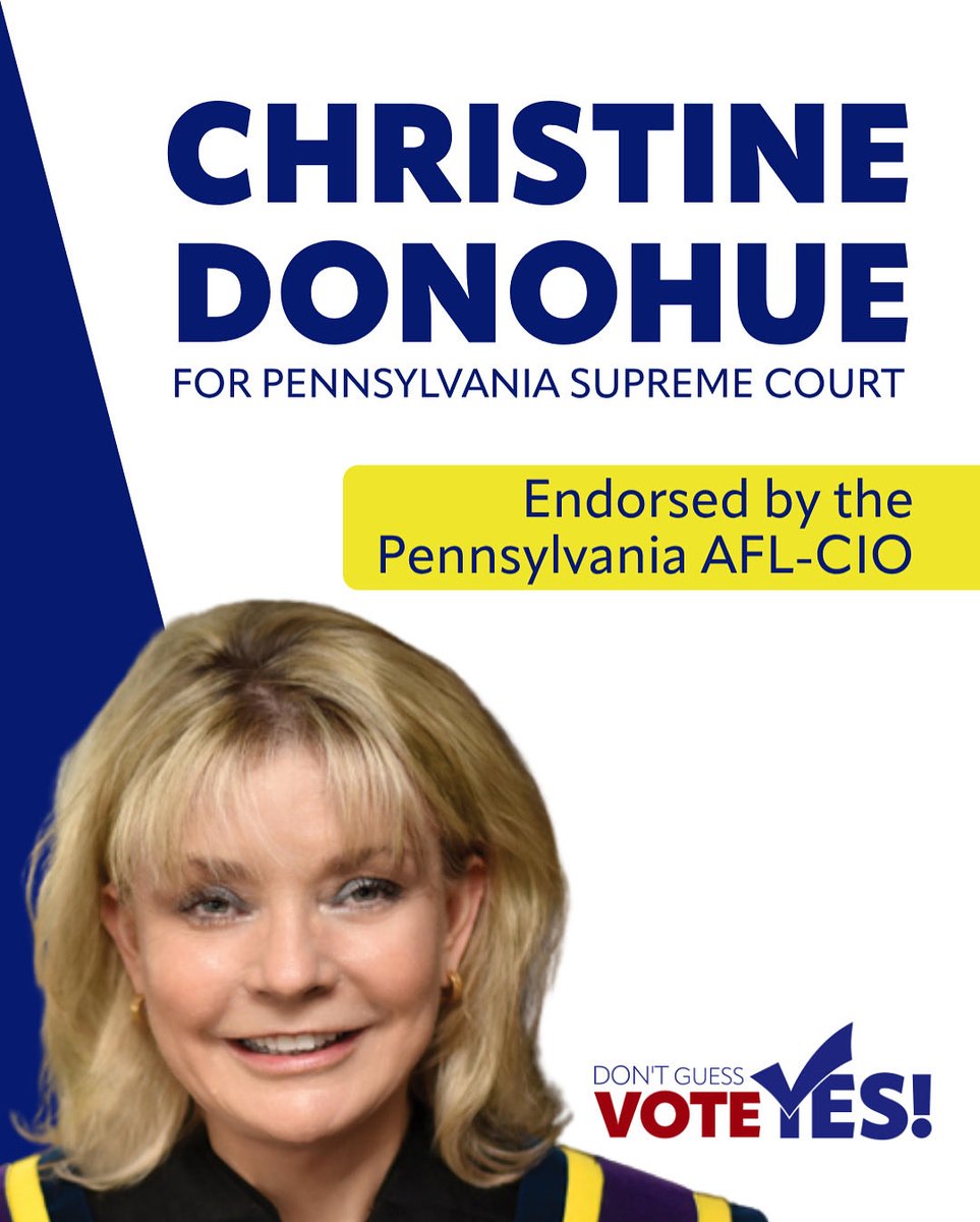 PA AFL-CIO (@paafl_cio) on Twitter photo When workers unite, we win at the bargaining table and at the ballot box. Courts are no exception. Click to learn more about <a href="/retaindonohue/">Justice Christine Donohue</a> and all of our endorsed candidates: paaflcio.com/dontguessvotey…
📅 Show solidarity on Nov. 4 — vote to retain and elect pro-worker judges. When workers unite, we win at the bargaining table and at the ballot box. Courts are no exception. Click to learn more about <a href="/retaindonohue/">Justice Christine Donohue</a> and all of our endorsed candidates: paaflcio.com/dontguessvotey…
📅 Show solidarity on Nov. 4 — vote to retain and elect pro-worker judges.