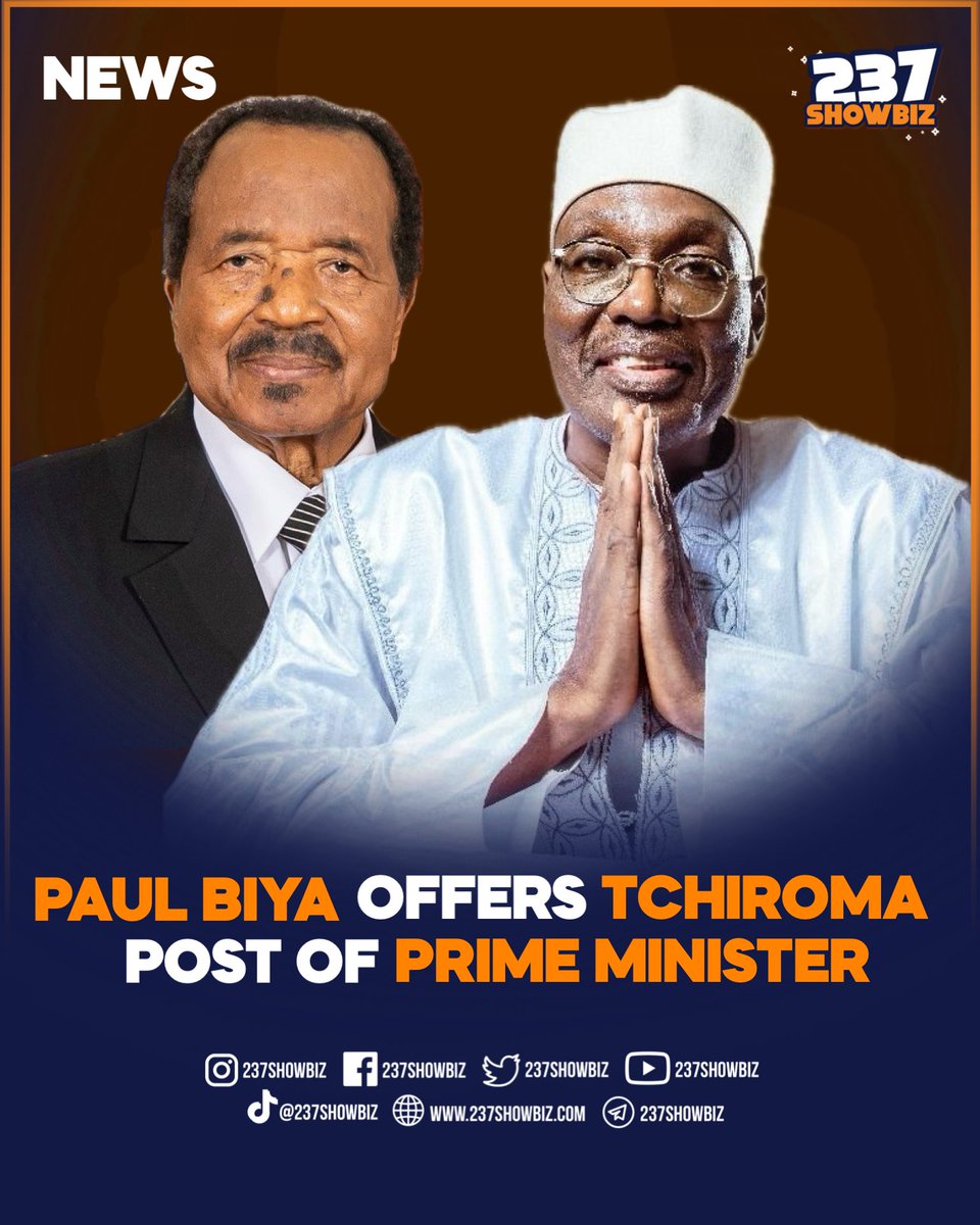 🟠🟠 News 

Paul Biya Offers Tchiroma Post of Prime Minister 

According to Jeune Afrique, CPDM ruling party candidate Paul Biya has reached out to his opponent Issa Tchiroma to offer him the post of Prime Minister. 

Will the FSNC candidate take it? 

#237Showbiz #Cameroon