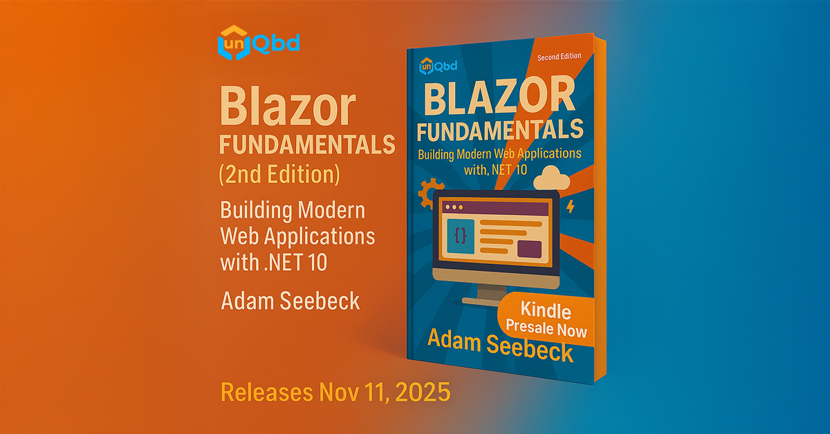 unQbdinc's tweet image. 🔥 The 2nd Edition of Blazor Fundamentals is now on Kindle presale!

Build modern web apps in .NET 10 with Blazor — no JavaScript required.
Releases Nov 11, 2025 🎉

📘 Preorder: amzn.to/43tTdoI

#Blazor #DotNet #CSharp #WebDev #LearnToCode