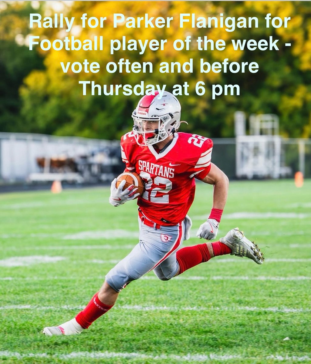 Vote for the Southern IN Football Player of the Week ~ I need a Spartan surge to boost my #s before Thursday @ 6pm💥VOTE OFTEN &amp; share!  Click the link &amp; Scroll to bottom of page (skip ads) southernindianasportsnetwork.com/2025/10/20/sou……click Parker Flanigan Connersville -Verify image &amp; Vote repeat.