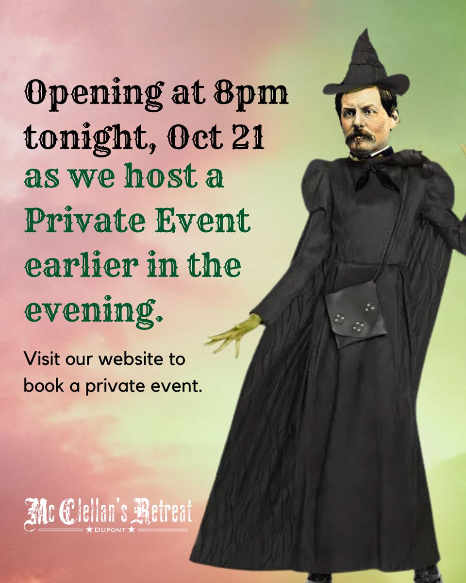 McCRetreat's tweet photo. Not a popular thing to post, but we will be opening around 7:30/8PM tonight, October 21, as we're hosting a private event earlier in the evening!  Book yours at https://t.co/Kkj8pBJYeg https://t.co/euPOua3y07