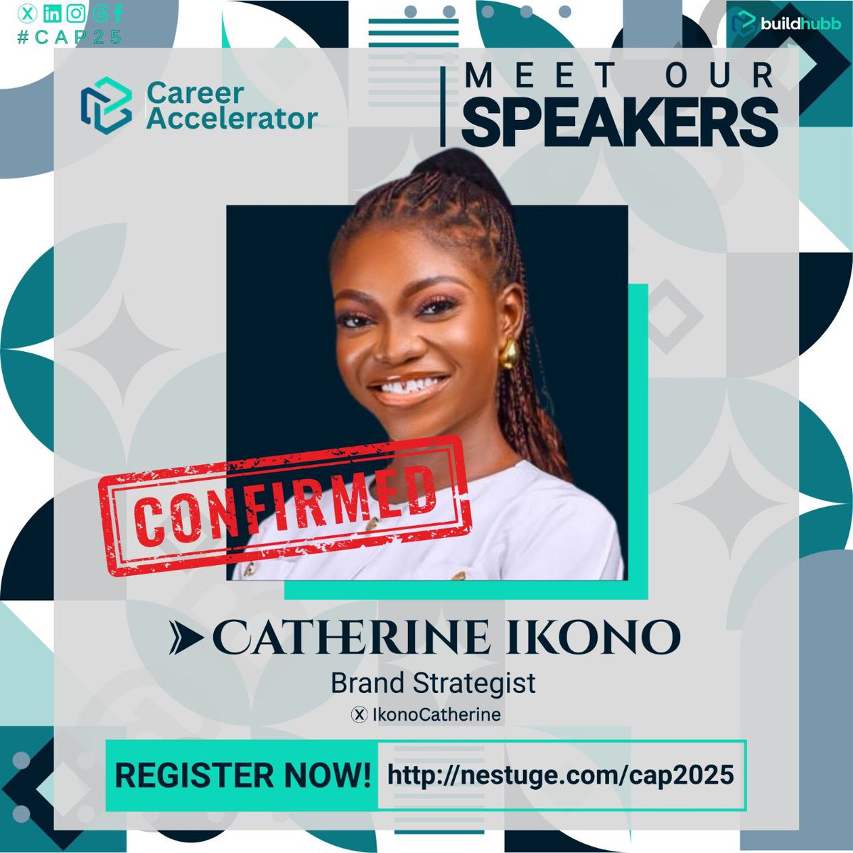 uwakkie_ekong's tweet image. Another speaker unlocked 🔓
Meet @IkonoCatherine, a Brand Strategist helping freelancers &amp;amp; entrepreneurs turn skills into steady income through powerful personal branding.
Want to get visible &amp;amp; credibly paid wt #CAP25?
Register now: nestuge.com/cap2025
@BuildHubb @Tech_babby