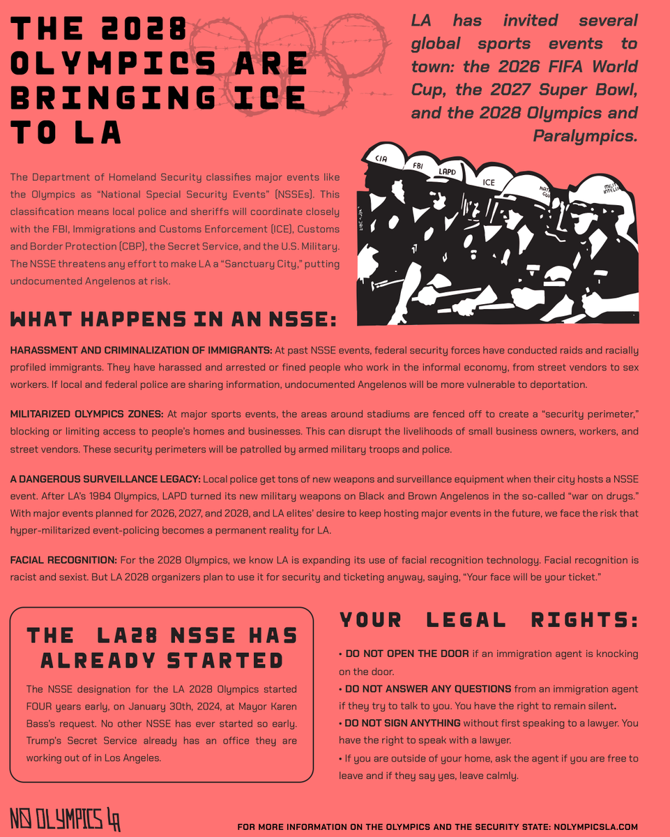 Karen Bass invited this organization to Los Angeles for the 2028 Olympics back in January 2024, 4 years earlier than ever before.

DHS loves deporting Angelenos our communities and economies rely on. A "successful" Olympics invites more events like these to the city.