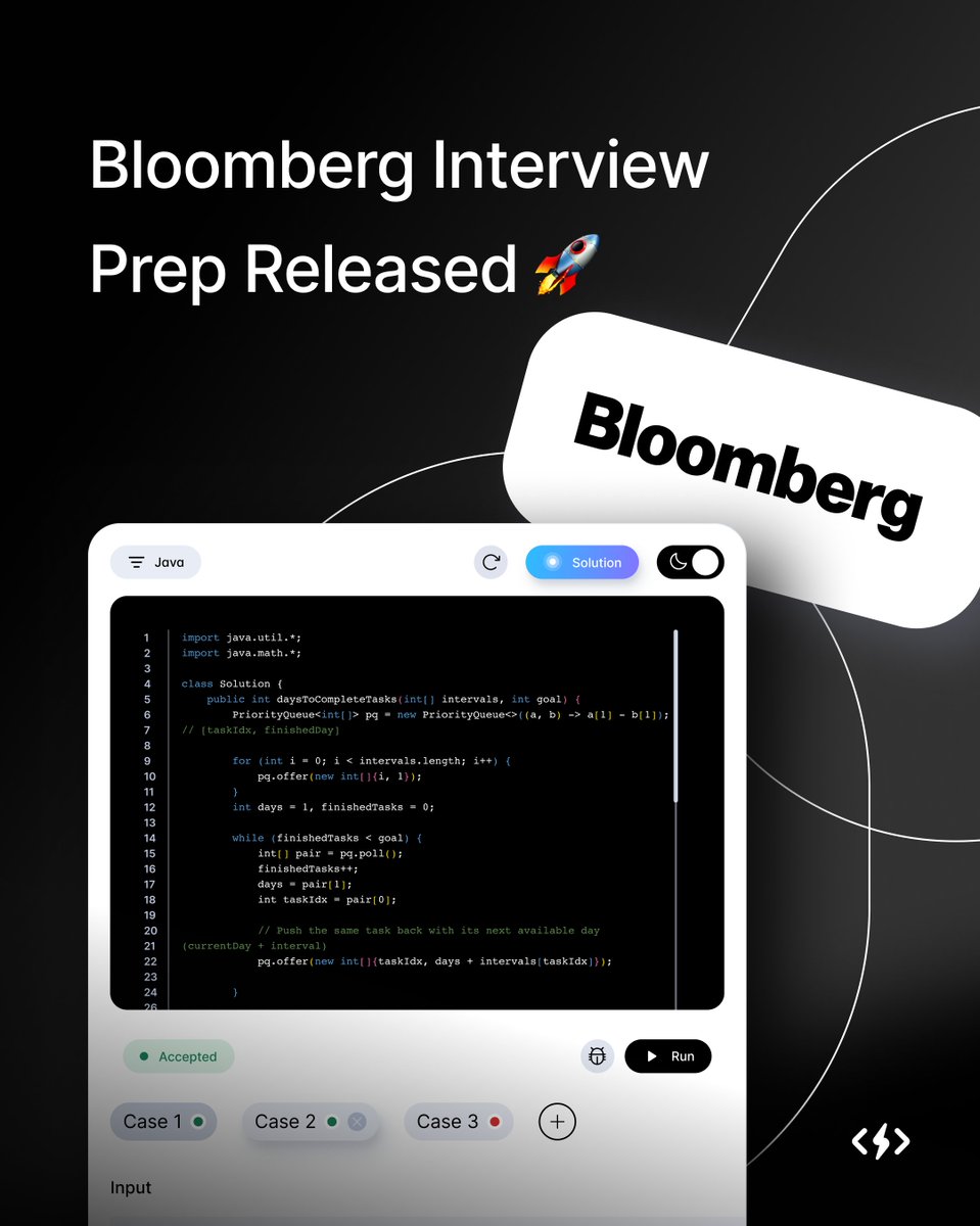 Hack2hire's tweet image. Hack2Hire just dropped the Bloomberg question set ๐ โ
LeetCode-style & non-LeetCode questions
โ
Organized by interview stages (OA / Phone / Onsite) โ
With solution breakdowns to help you learn key patterns#Hack2Hire #TechInterviews #Bloomberg #CodingInterview #LeetCode
