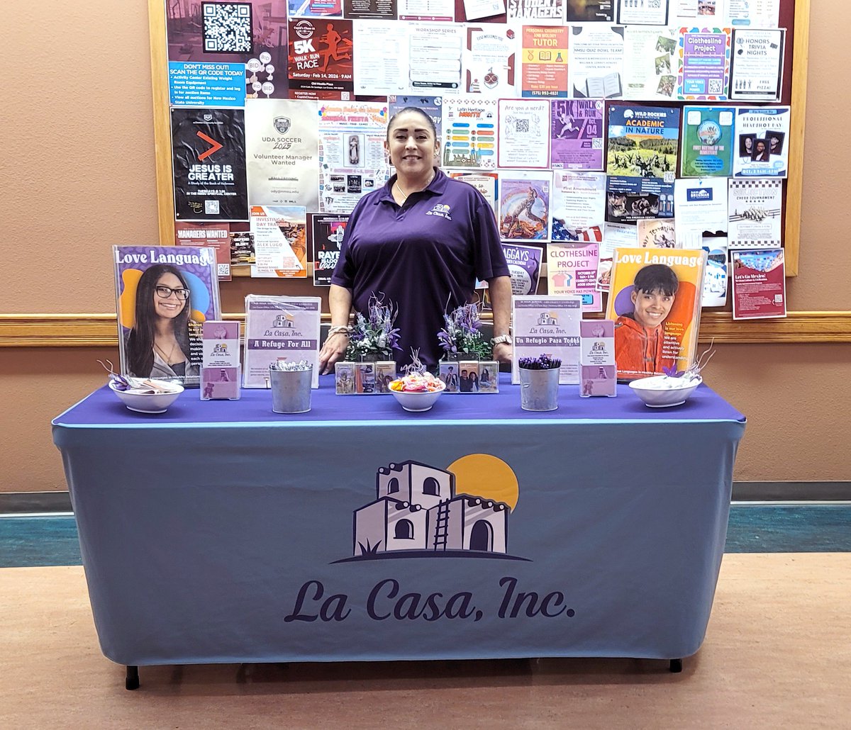 LCLaCasa's tweet image. Join us at NMSU for the Fourth Annual Clothesline Project! View handmade t-shirts sharing survivors’ stories and stand #WithSurvivors during #DVAM2025. 💜 #CallforUnity #DVHousing #CommunityCares #LaCasaInc #NMSU #ClotheslineProject