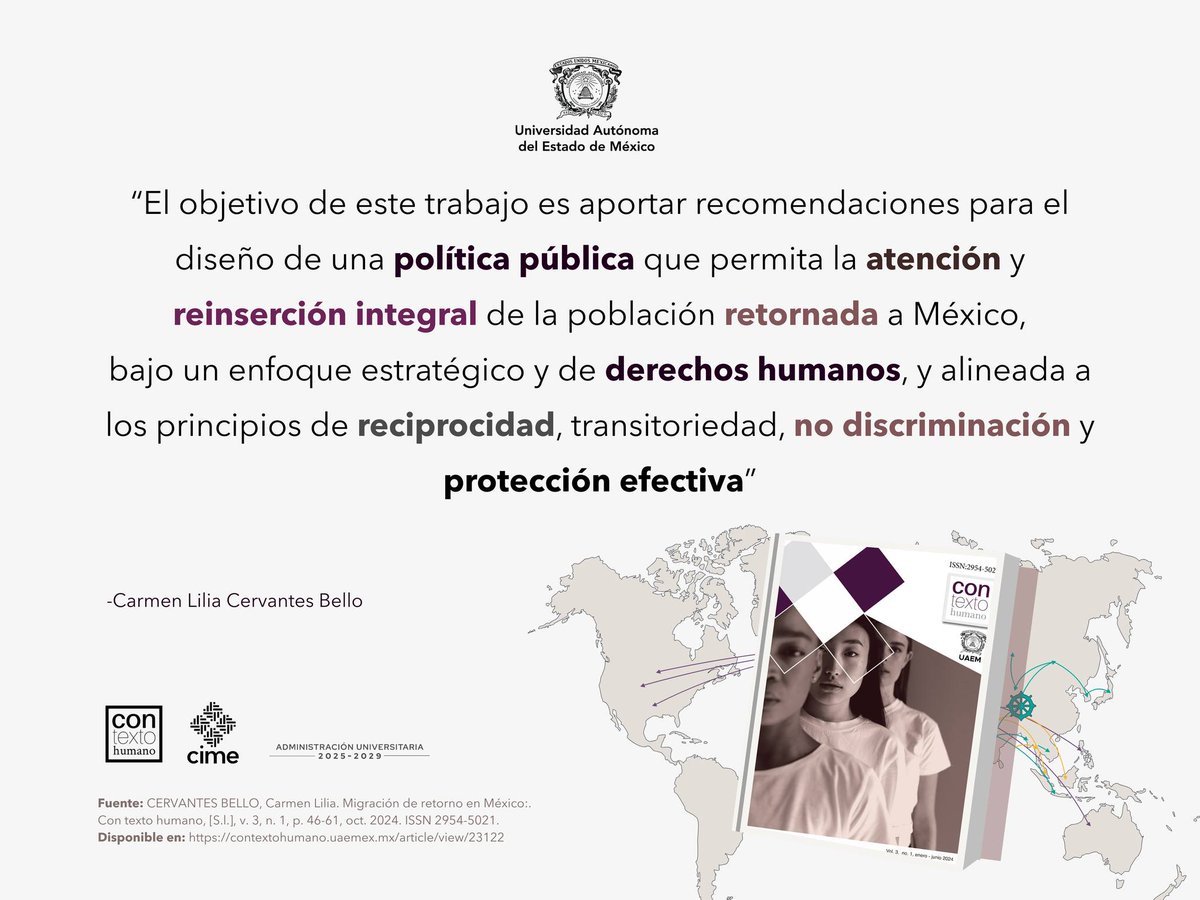 ConTexto_Humano's tweet image. Cita destacada de la revista Con Texto Humano, del artículo:
&quot;Migración de retorno en México: elementos para el diseño de una política pública bajo un enfoque estratégico y de derechos humanos&quot;
📷contextohumano.uaemex.mx/article/view/2…