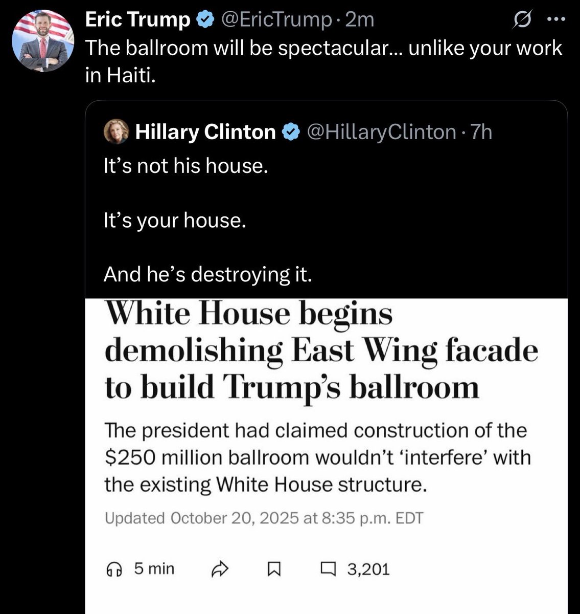HOLY SH*T 🚨 Eric Trump just now ended Hillary Clinton’s whole career in one sentence on 𝕏: