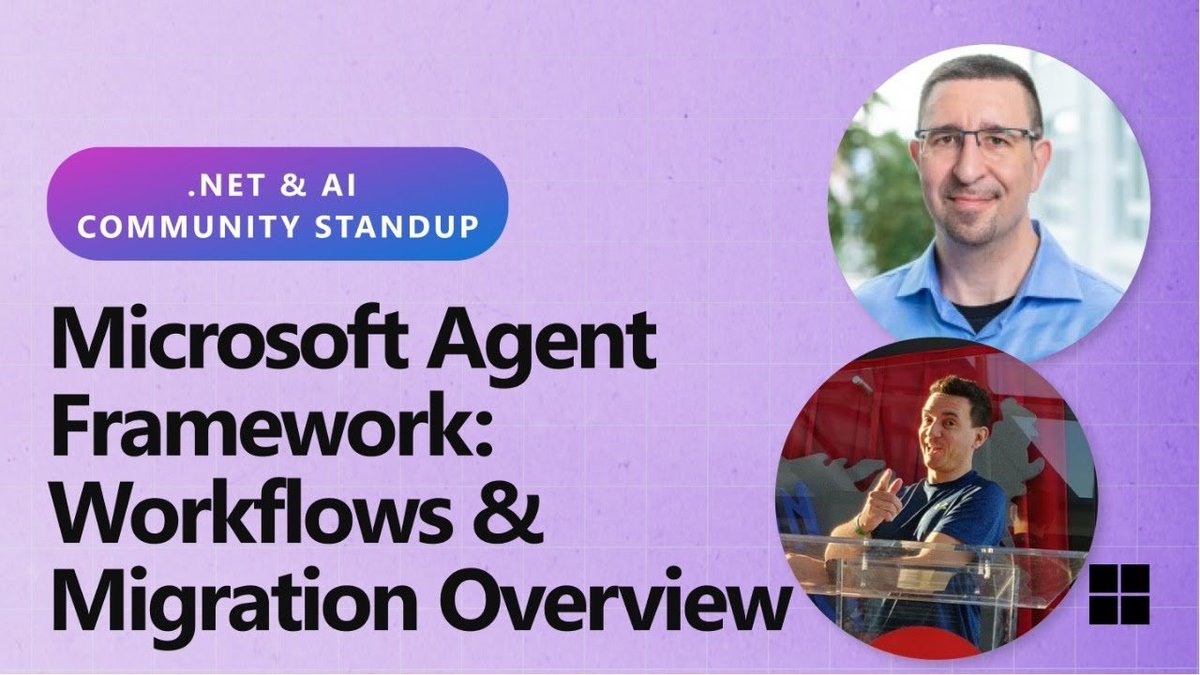 dotnet's tweet image. ✨ HAPPENING TODAY AT 10AM PT ✨
.NET AI Community Standup - Microsoft Agent Framework: Workflows & Migration Overview
- Get an overview of the Microsoft Agent Framework
- Explore migrating from Semantic Kernel
- (cont) msft.it/l/6013sClXR