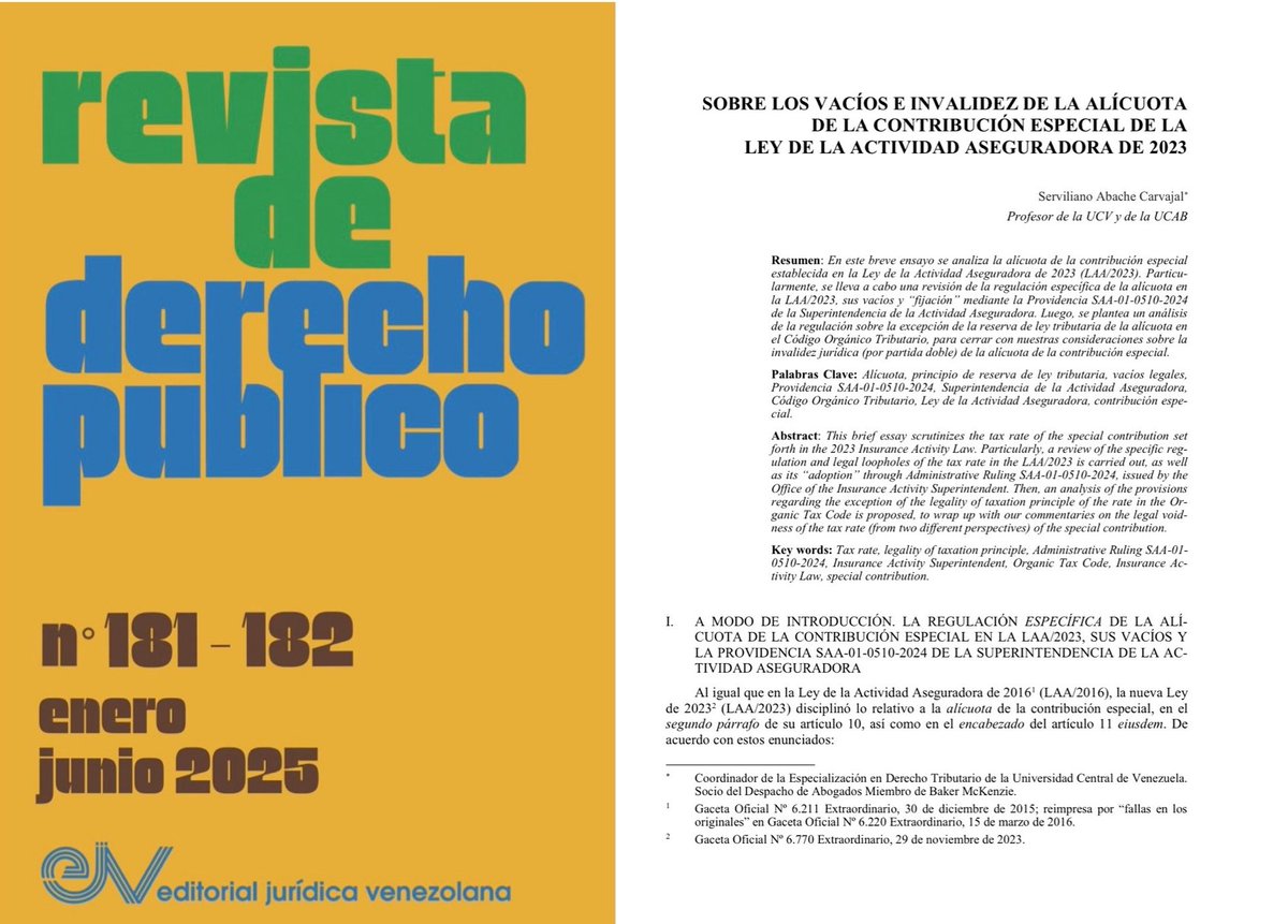 Le invitamos a leer el artículo de nuestro socio Serviliano Abache Carvajal <a href="/sacabache/">Serviliano Abache Carvajal</a> , en el que analiza la situación jurídica de la alícuota de la contribución especial de seguros, que fue dictada mediante una providencia administrativa. shorturl.at/3bkPM