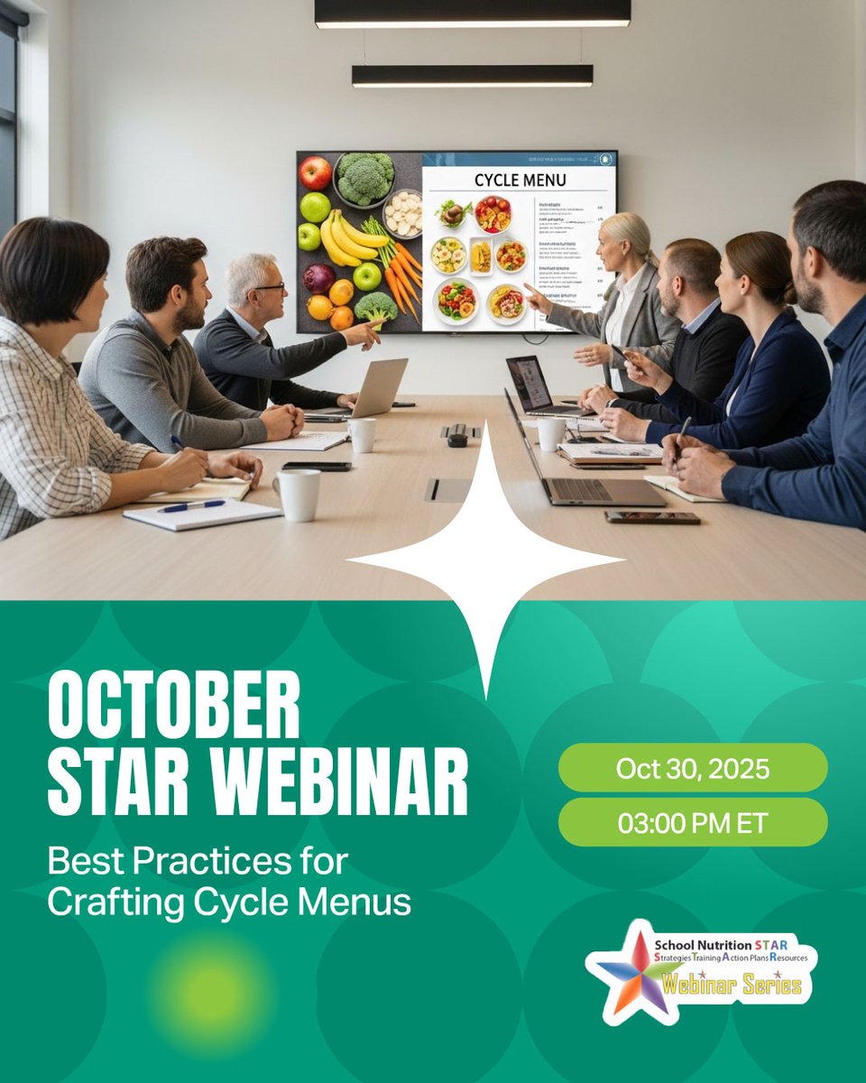 ichildnutrition's tweet image. 🍎 In this STAR webinar, school nutrition leaders will share best practices for developing cycle menus that are both nutritious and appealing to students.

Click here: ilearn.theicn.org/learn/courses/…

#STARWebinar #CycleMenus #MenuPlanning #SchoolMeals #SchoolNutrition #iLearn